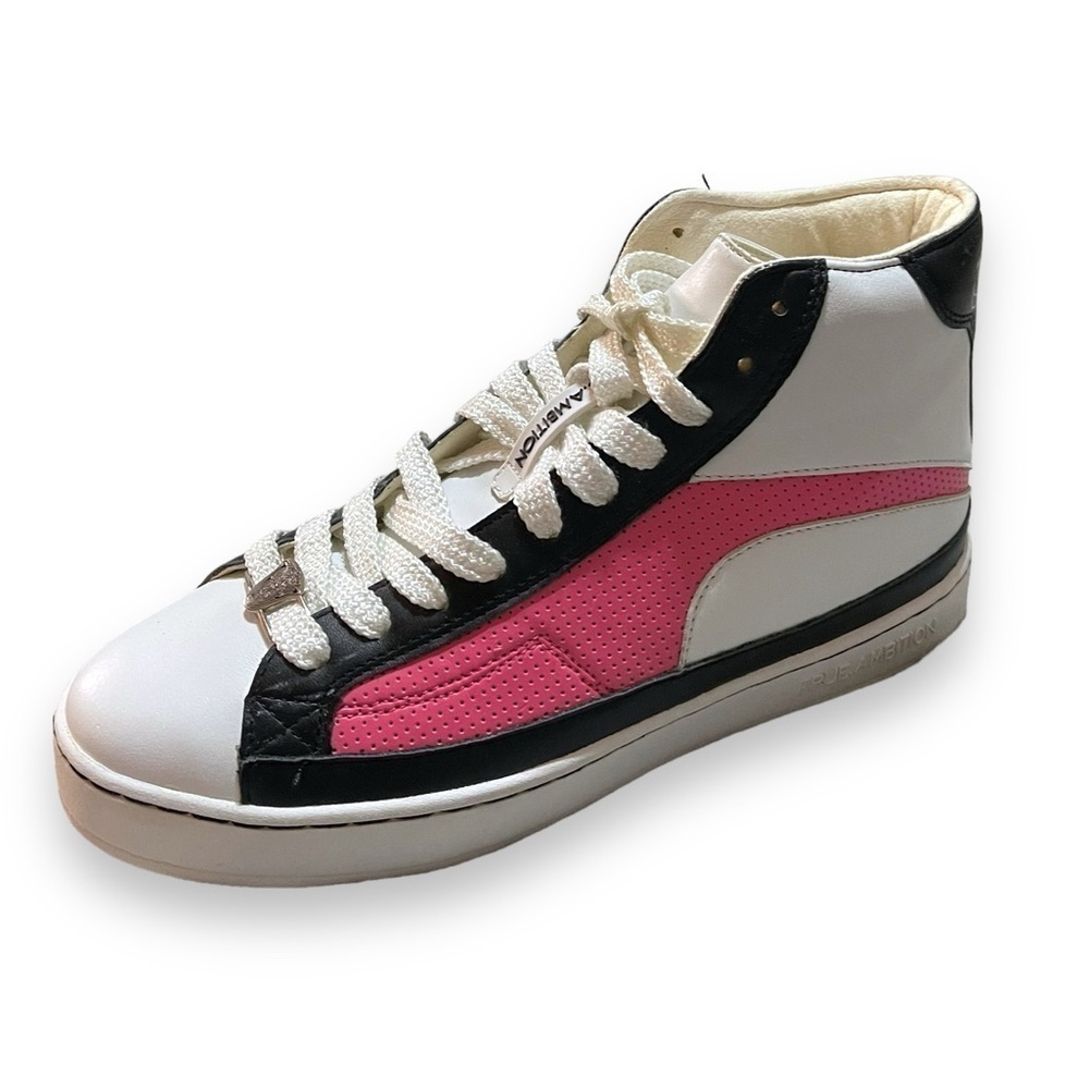 White and Pink High-Top Sneakers